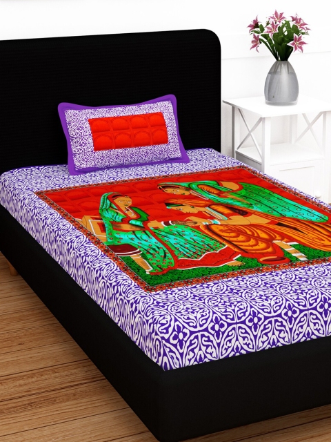 

Story@home Purple & Red Printed 120 TC Pure Cotton Single Bedsheet with 1 Pillow Covers