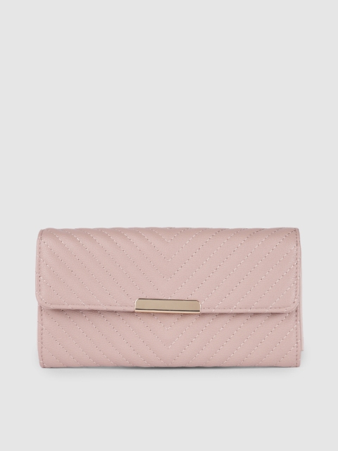 

Accessorize Women Pink Geometric Textured Quilted PU Envelope Wallet