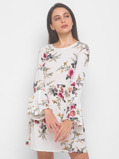 

LYKKEIN White Floral A-Line Dress