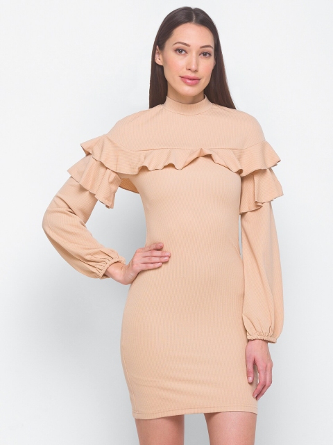 

LYKKEIN Women Cream-Coloured Bodycon Mini Dress