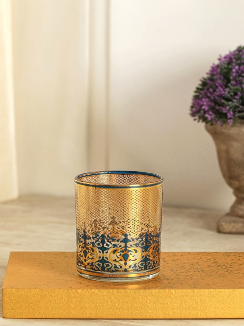 

Pure Home and Living Set Of 4 Blue & Gold-Toned Ajmer Glass Votive Holders