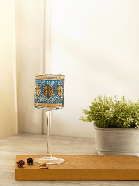 

Pure Home and Living Set Of 4 Blue & Gold-Toned Ajmer Candle Holder