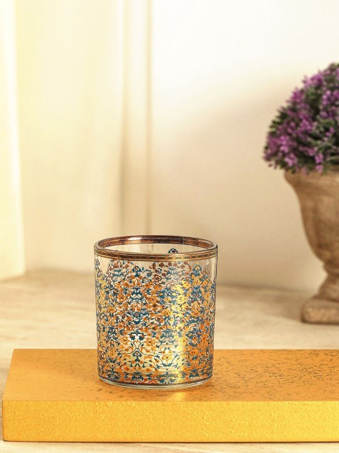 

Pure Home and Living Set Of 4 Printed Ajmer Mughal Votive Candle Holder, Blue
