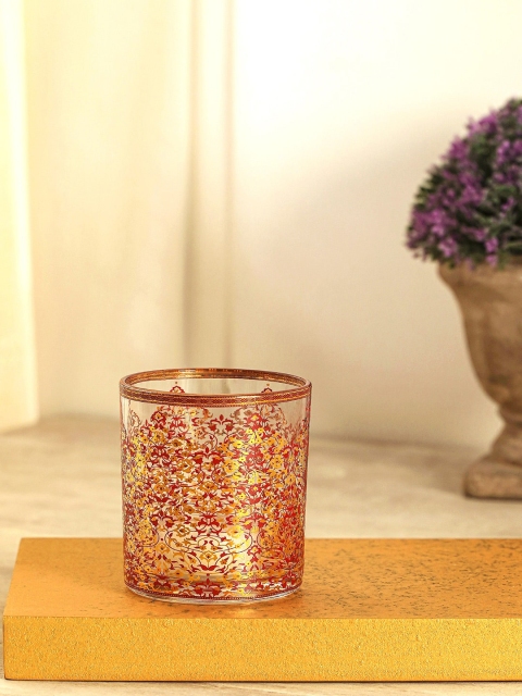 

Pure Home and Living Set Of 4 Red & Gold-Toned Printed Mughal Votive Candle Holders