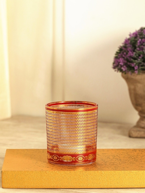 

Pure Home and Living Set Of 4 Gold-Toned & Red Printed Noor Chevron Votive Holder