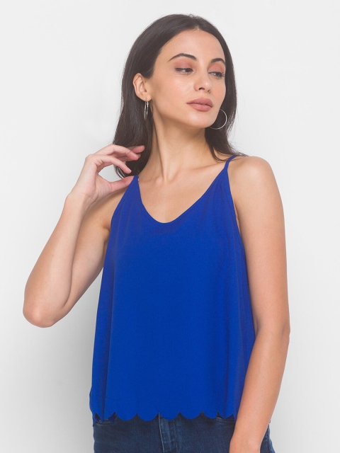 

LYKKEIN Blue Solid Shoulder Straps Styled Back Top