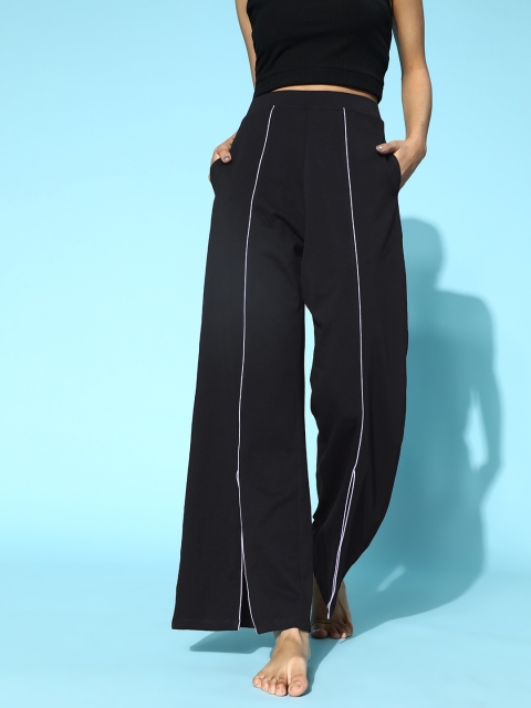 

ANWAIND Women Stylish Black Solid Kick Flare Lounge Pants