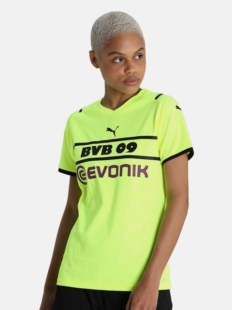 

Puma Women Yellow & Black Typography Printed V-Neck T-shirt