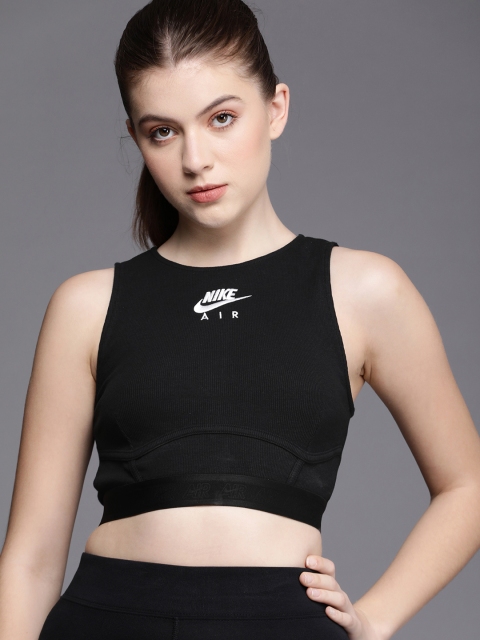 

Nike Women Black Solid Crop AIR RIB TANK Top