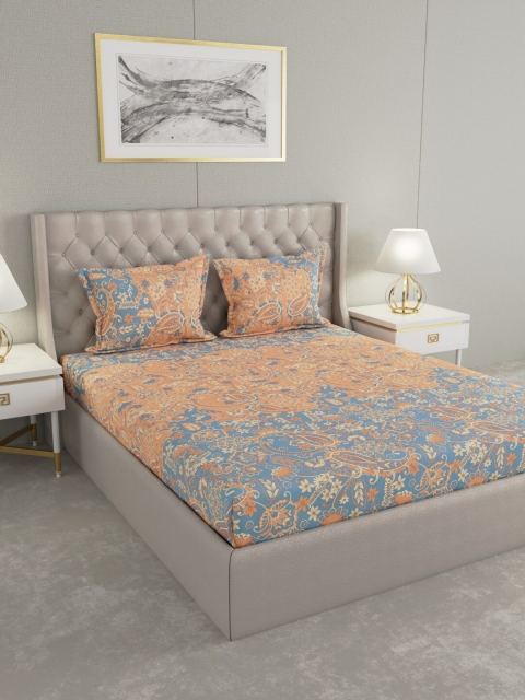 

Raymond Home Orange & Blue Ethnic Motifs 200 TC King Bedsheet with 2 Pillow Covers