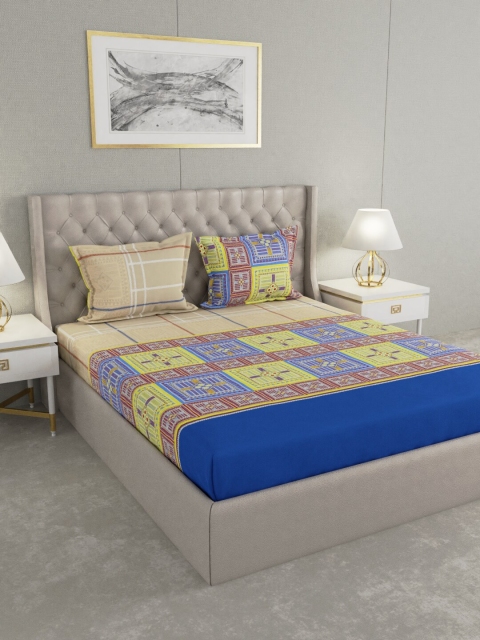 

Raymond Home Blue & Beige Ethnic Motifs 200 TC King Bedsheet with 2 Pillow Covers