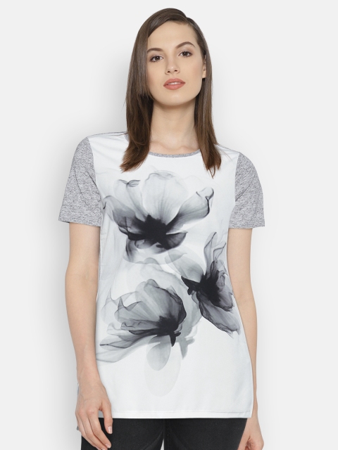 

Vero Moda Women Off-White & Grey Melange Printed Longline Top