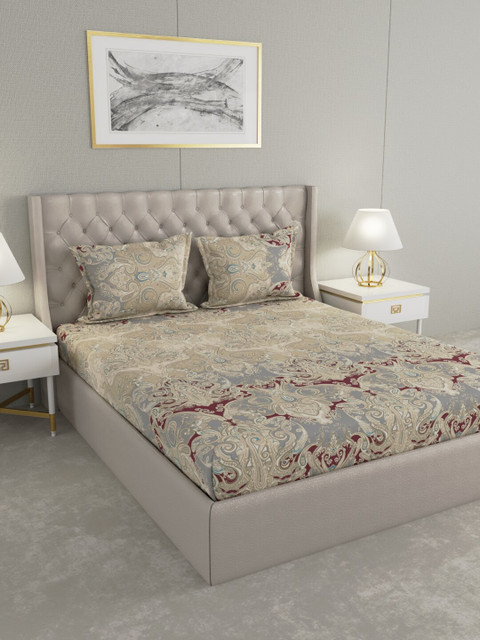 

Raymond Home Grey & Cream-Coloured Ethnic Motifs 200 TC King Bedsheet with 2 Pillow Covers