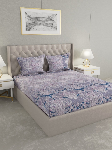 

Raymond Home Grey & Teal Ethnic Motifs 200 TC King Bedsheet with 2 Pillow Covers