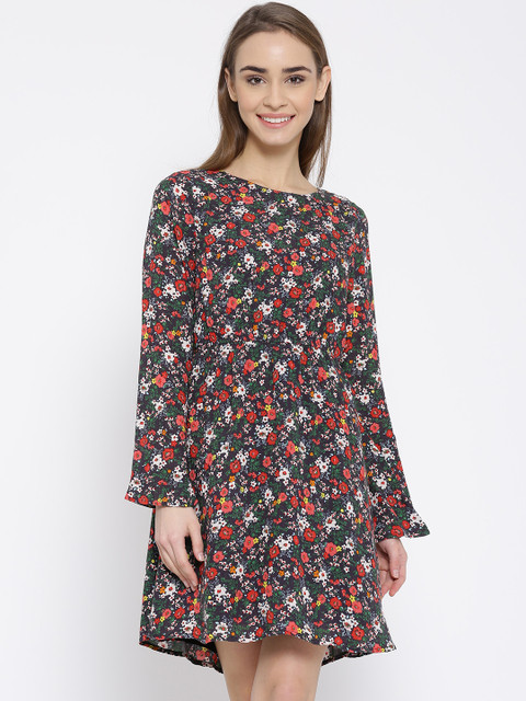 

Vero Moda Women Navy & Red Floral Print A-Line Dress, Navy blue