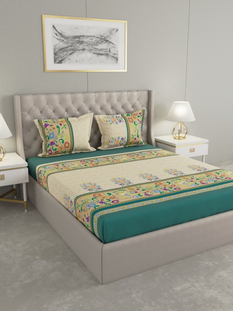 

Raymond Home Beige & Green Ethnic Motifs 200 TC King Bedsheet with 2 Pillow Covers