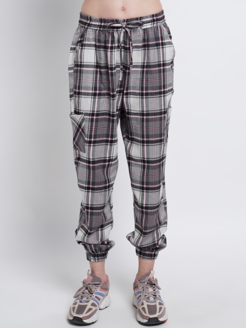 

WESTCLO Women Grey Checked Joggers Trousers