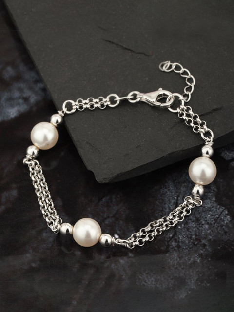 

VANBELLE 925 Sterling Silver Pearls Rhodium-Plated Link Bracelet