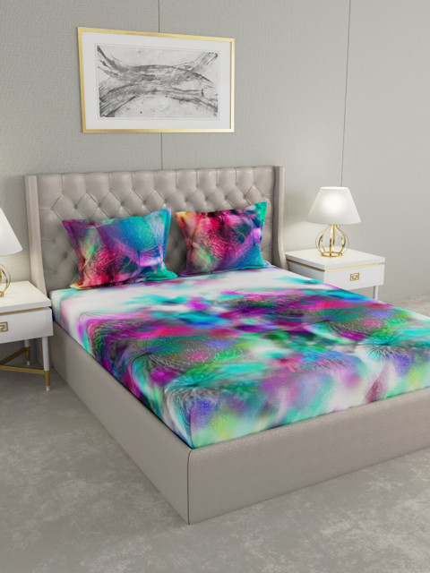 

Raymond Home Multicoloured 300 TC Cotton King Bedsheet with 2 Pillow Covers, Multi