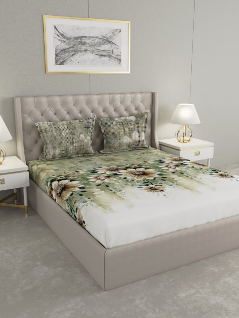 

Raymond Home Green & White Floral 300 TC King Bedsheet with 2 Pillow Covers