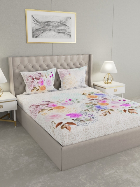 

Raymond Home White & Pink Floral 300 TC King Bedsheet with 2 Pillow Covers