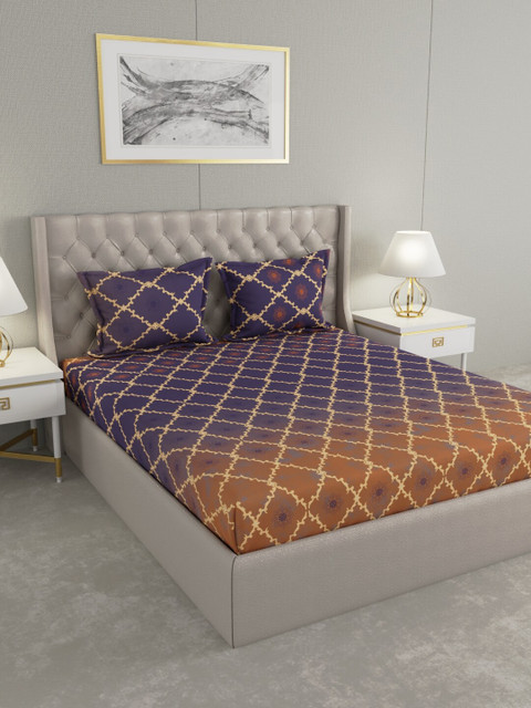 

Raymond Home Purple & Brown Ethnic Motifs 140 TC King Bedsheet with 2 Pillow Covers