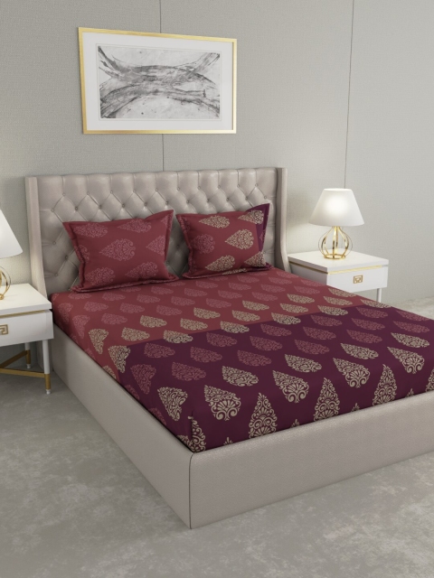 

Raymond Home Purple & Maroon Ethnic Motifs 140 TC King Bedsheet with 2 Pillow Covers