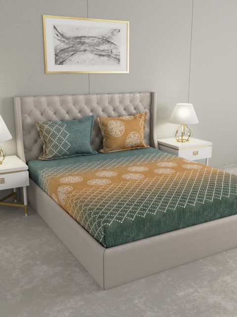 

Raymond Home Grey & Mustard Ethnic Motifs 140 TC King Bedsheet with 2 Pillow Covers