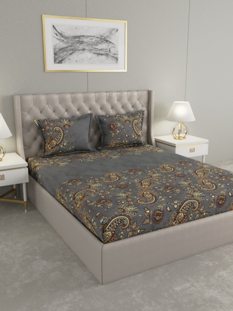 

Raymond Home Grey & Brown Ethnic Motifs 140 TC King Bedsheet with 2 Pillow Covers