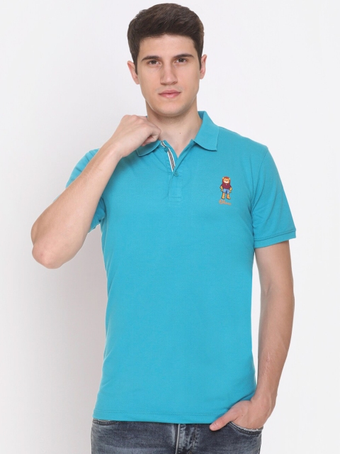 

Obaan Men Turquoise Blue Solid Polo Collar T-shirt