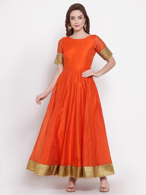 

Desi Weavess Orange Ethnic Maxi Dress