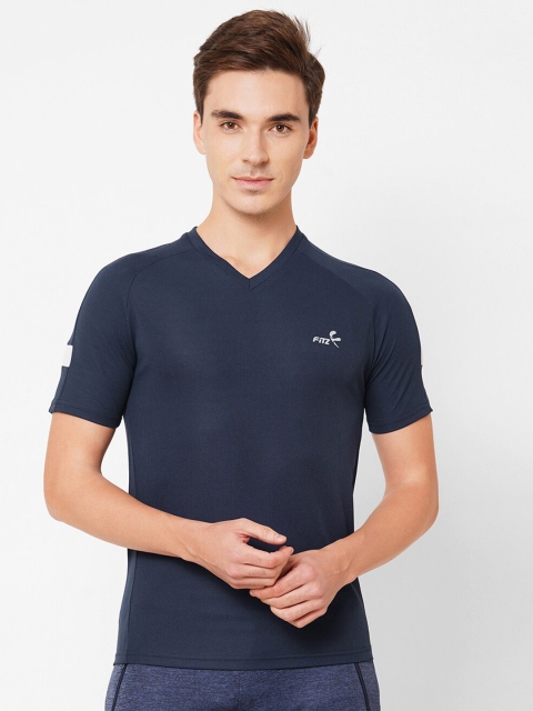 

FiTZ Men Navy Blue V-Neck Regular Fit T-shirt