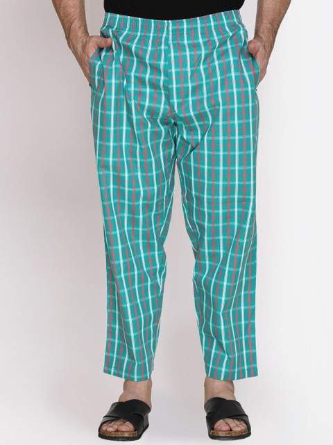 

Obaan Men Green Checked Cotton Lounge Pants