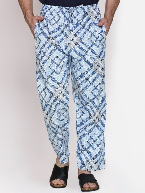 

Obaan Men Blue Self Design Printed Cotton Lounge Pants