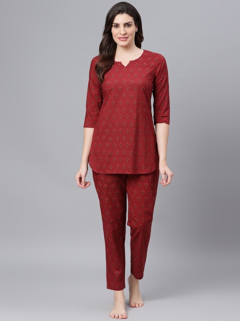 

Idalia Women Maroon & Brown Printed Pure Cotton Night suit
