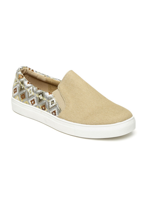 

Addons Women Beige Woven Design Slip-On Sneakers