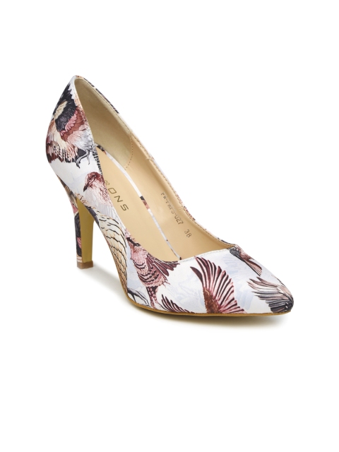 

Addons Women Off-White Brown Bird Print Pumps