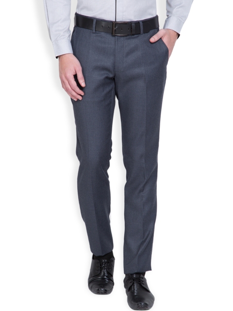 

Black coffee Men Grey Self-design Regular Fit Flat-Front Trousers