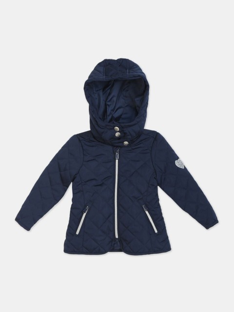 

U.S. Polo Assn. Girls Blue Self Design Hooded Quilted Jacket