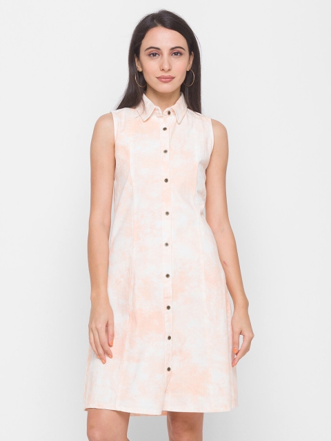 

Globus Peach-Coloured Tie and Dye Denim Shirt Dress