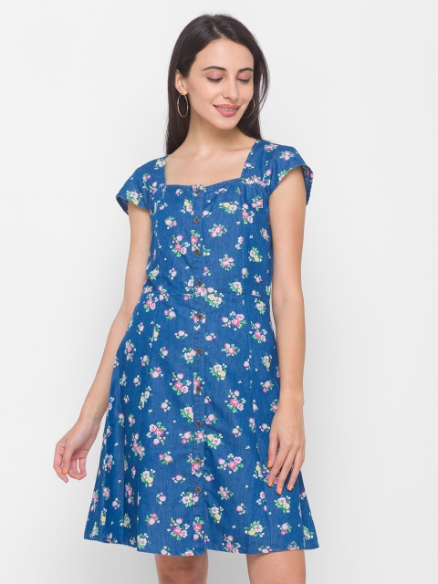 

Globus Women Blue & White Floral Denim Dress