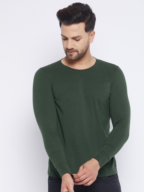 

Adobe Men Green Solid Round Neck Cotton T-shirt