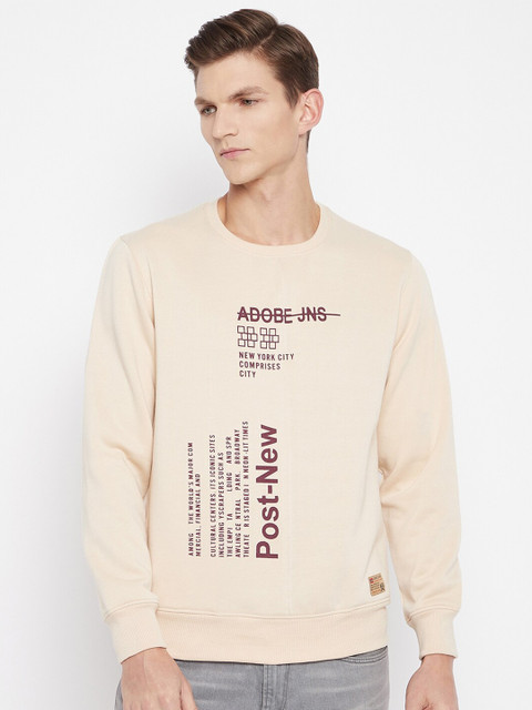 

Adobe Men Beige Printed Hooded Sweatshirt
