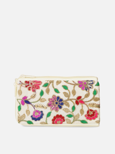 

Aditi Wasan Off White & Red Embroidered Purse Clutch