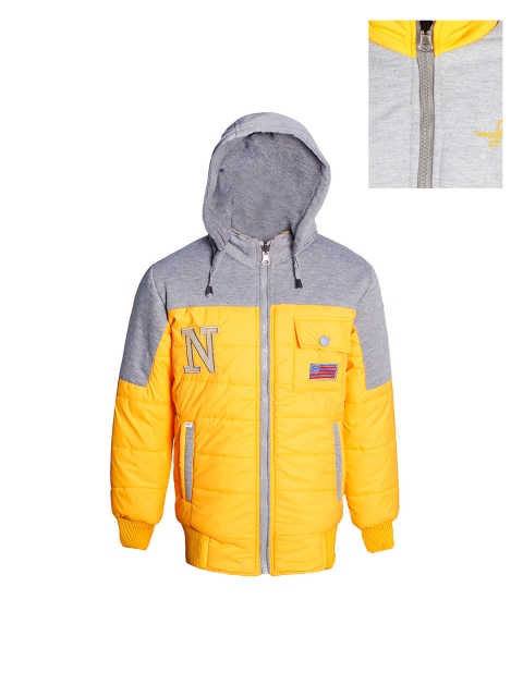 

naughty ninos Kids Yellow & Grey Colourblocked Hooded Reversible Puffer Jacket