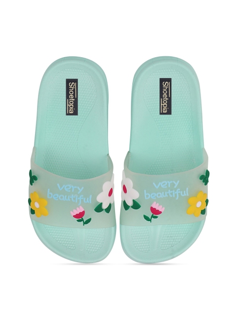 

Shoetopia Girls Green & White Printed Rubber Sliders
