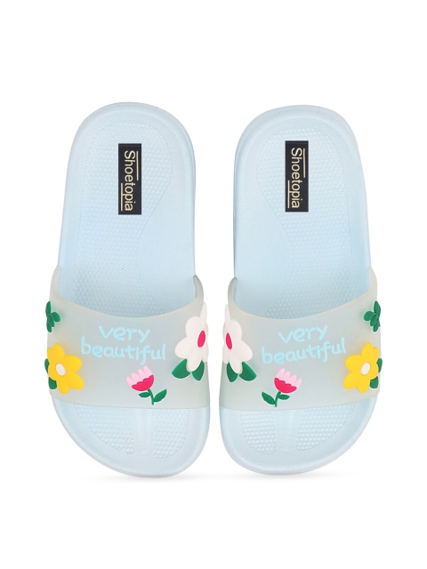 

Shoetopia Girls Blue & White Printed Rubber Sliders