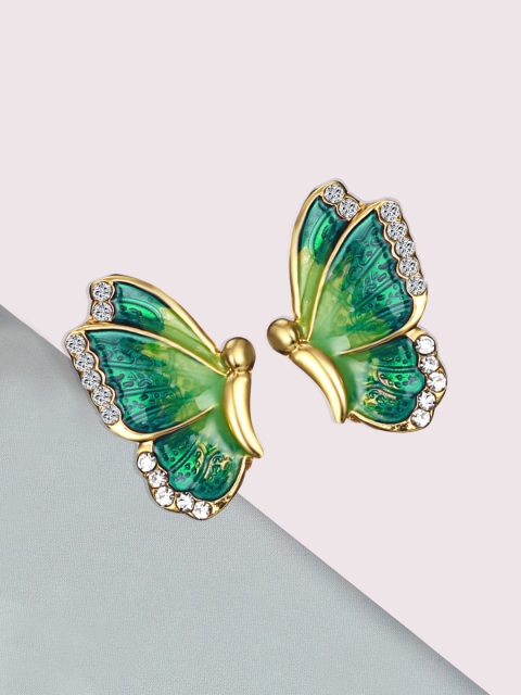 

Yellow Chimes Gold-Plated Green Butterfly Crystal Studded Earrings