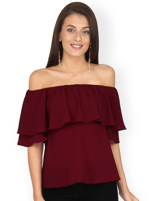 

20Dresses Women Burgundy Solid Crepe Off-Shoulder Top