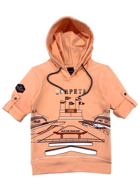 

CAVIO Boys Peach-Coloured Typography Printed Pockets T-shirt